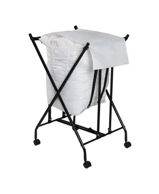 Honey Can Do Single Bounce Back Hamper No Bend Laundry Basket with Wheels and Lid