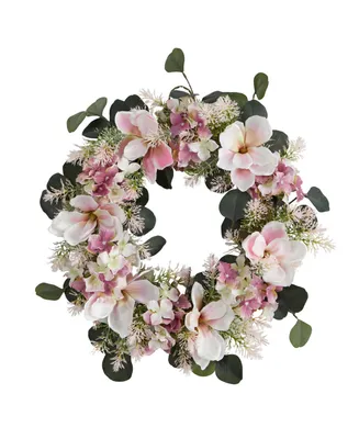 Hydrangea and Magnolia Artificial Wreath, 20"