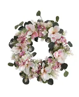 Hydrangea and Magnolia Artificial Wreath, 20"