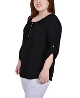 Plus 3/4 Sleeve Honeycomb Henley Top