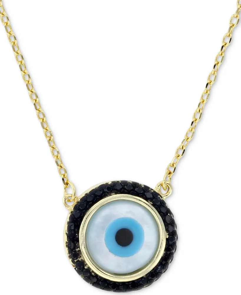 Cubic Zirconia & Enamel Evil Eye Pendant Necklace in 14k Gold-Plated Sterling Silver, 16" + 1" extender