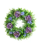 Rose, Daisy and Greens Artificial Wreath, 22"