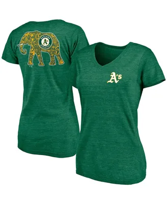 Women's Fanatics Green Oakland Athletics Paisley Hometown Collection Tri-Blend V-Neck T-shirt