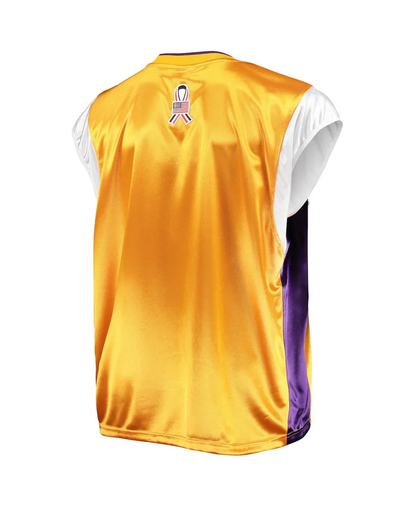 Men's Mitchell & Ness Gold, Purple Los Angeles Lakers Hardwood Classics Big and Tall On-Court Shooting V-Neck Shirt