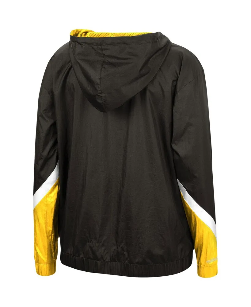 Women's Mitchell & Ness Black Pittsburgh Steelers Half-Zip Windbreaker Hoodie Jacket