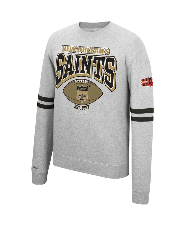 Men's Mitchell & Ness Heathered Gray New Orleans Saints Big Tall Allover Print Pullover Sweatshirt