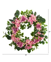 Hydrangea and Rose Artificial Wreath, 22"