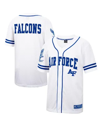 Men's Colosseum White and Royal Air Force Falcons Free Spirited Baseball Jersey