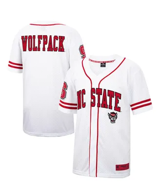 Men's Colosseum White and Red Nc State Wolfpack Free Spirited Baseball Jersey