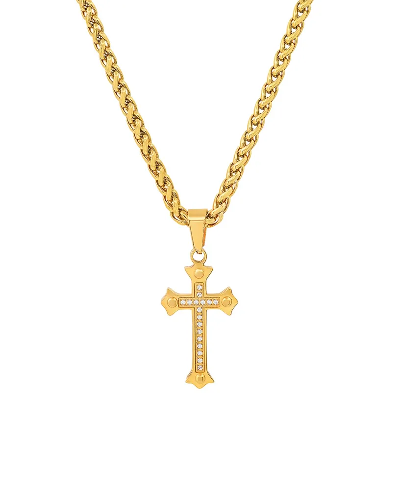 Steeltime Men's 18k Gold Plated Stainless Steel and Simulated Diamonds Cross Pendant