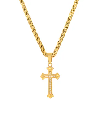 Steeltime Men's 18k Gold Plated Stainless Steel and Simulated Diamonds Cross Pendant