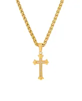 Steeltime Men's 18k Gold Plated Stainless Steel and Simulated Diamonds Cross Pendant