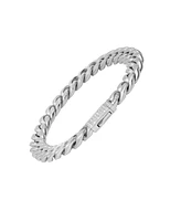 Steeltime Men's Stainless Steel Thick Cuban Link Chain Bracelet with Simulated Diamonds Clasp