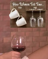 How Woman Tell Time Wall Mounted Wine Rack with Wine Glasses and Coffee Mugs, Set of 5