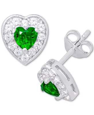 Green Quartz (3/8 ct. t.w.) & Lab-Grown White Sapphire (1/3 ct. t.w.) Halo Heart Stud Earrings in Sterling Silver
