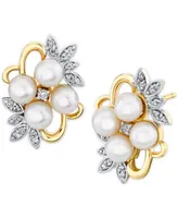 Cultured Freshwater Pearl (4mm) & Diamond (1/6 ct. t.w.) Flower Cluster Stud Earrings in 10k Gold