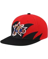 Men's Mitchell & Ness Black and Red Philadelphia 76ers Hardwood Classics Sharktooth Snapback Hat