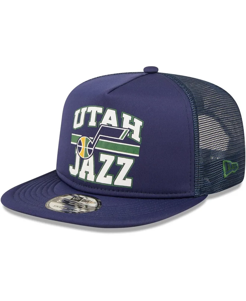 Men's New Era Navy Utah Jazz Logo A-Frame 9Fifty Trucker Snapback Hat