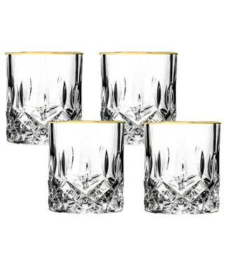 Opera Gold Collection 4 Piece Crystal Double Old Fashion Glass with Gold Rim Set - Gold