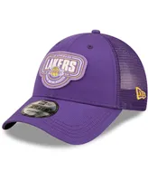 Men's New Era Purple Los Angeles Lakers Team Logo Patch 9FORTY Trucker Snapback Hat