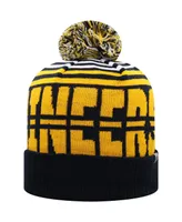 Men's Top of the World Navy and Gold West Virginia Mountaineers Colossal Cuffed Knit Hat with Pom