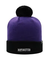 Men's Top of the World Purple and Black Northwestern Wildcats Core 2-Tone Cuffed Knit Hat with Pom