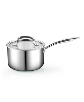 Cook N Home Tri-Ply Clad Stainless Steel Sauce Pan with Lid, 3 Quart, Silver