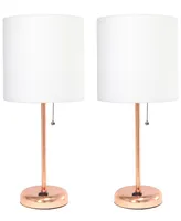 LimeLights Stick Lamp with Charging Outlet, Set of 2 - White Shade, Rose Gold