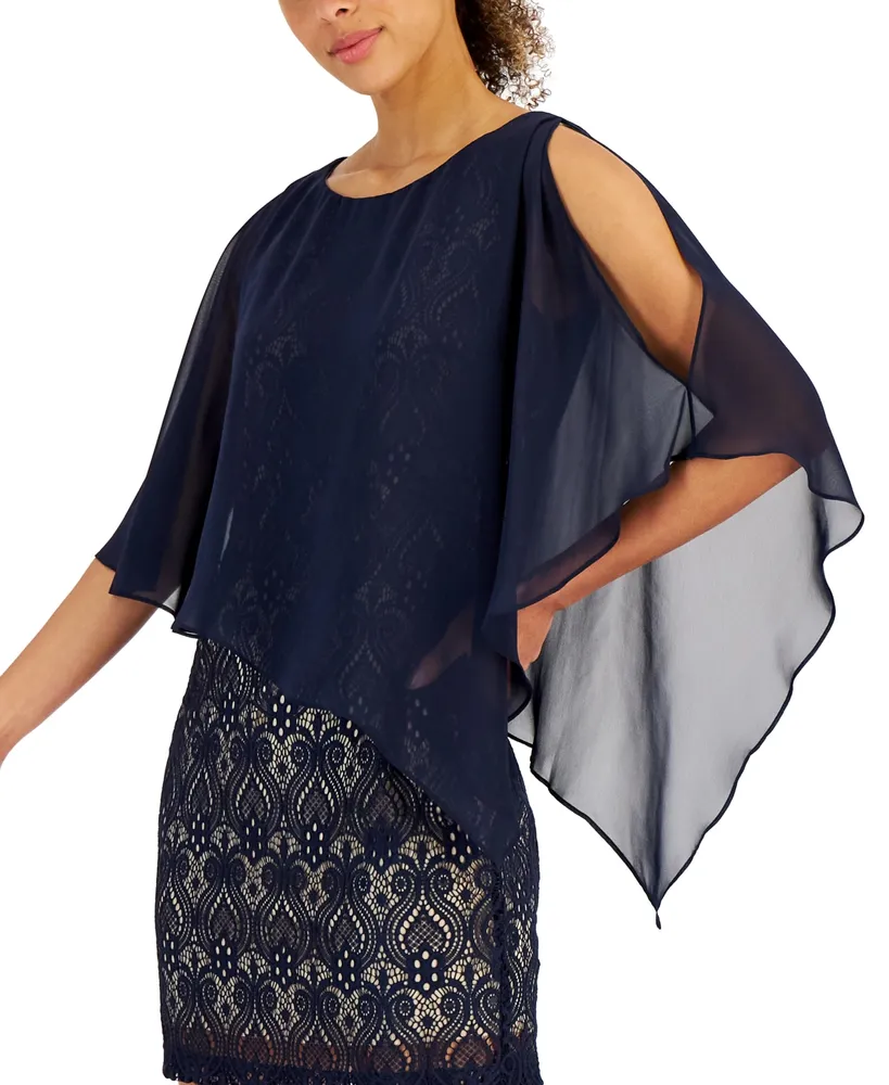 Connected Petite Chiffon-Overlay Lace Sheath Dress