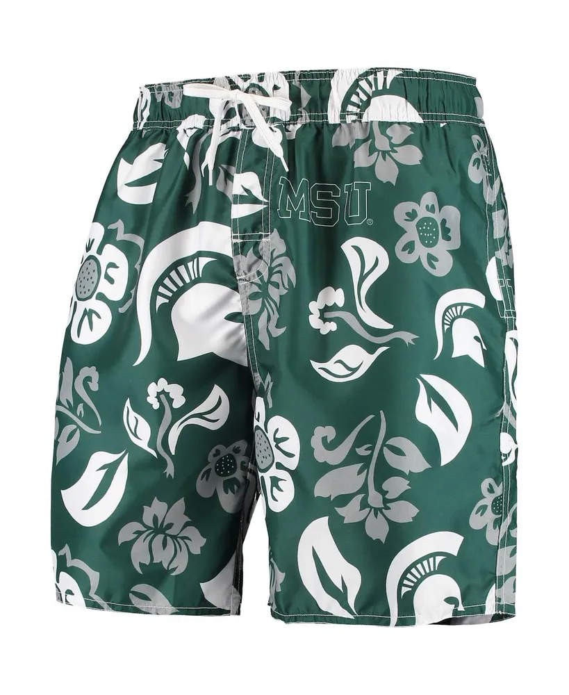 Men's Wes & Willy Green Michigan State Spartans Floral Volley Swim Trunks