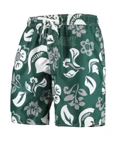 Men's Wes & Willy Green Michigan State Spartans Floral Volley Swim Trunks