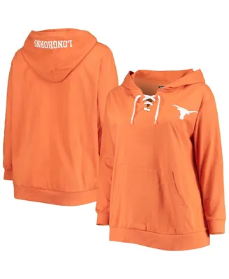 Women's Texas Orange Longhorns Plus Wordmark V-Neck Lace-Up Pullover Hoodie