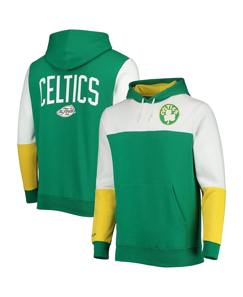 Men's Mitchell & Ness Kelly Green Boston Celtics Hardwood Classics 2008 Nba Finals Fusion 2.0 Colorblock Pullover Hoodie