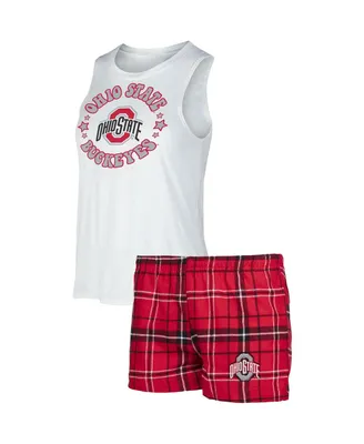 Women's Concepts Sport Scarlet, White Ohio State Buckeyes Ultimate Flannel Tank Top and Shorts Sleep Set