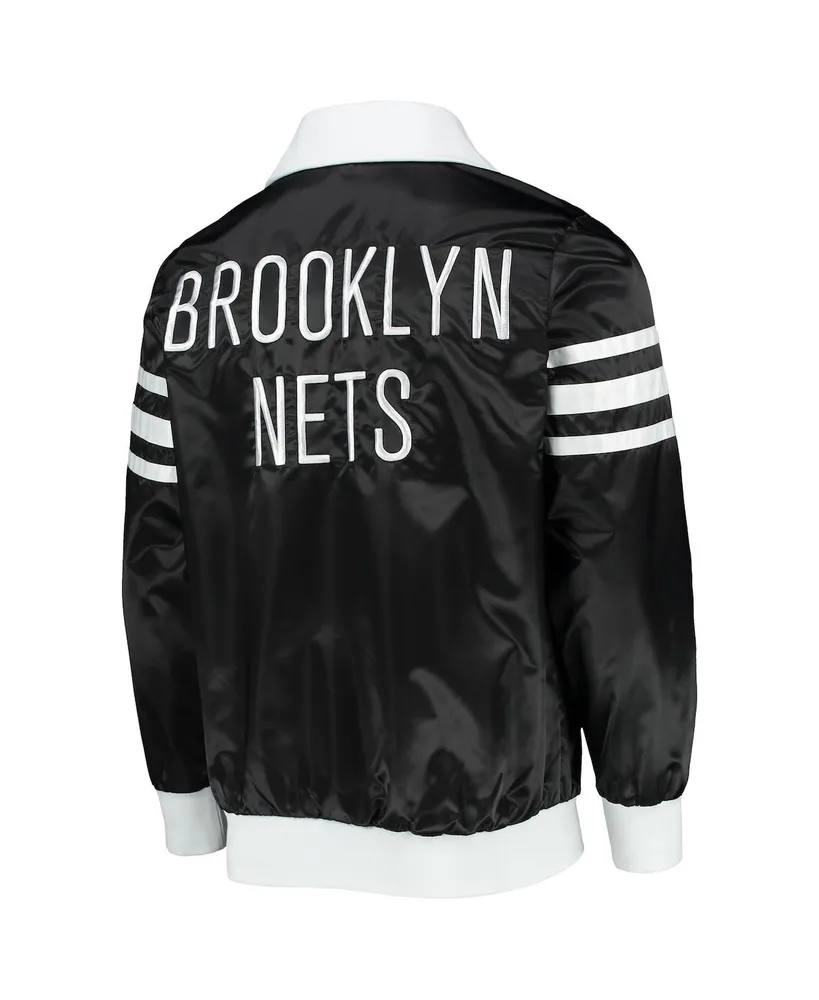 Men's Starter Black Brooklyn Nets The Captain Ii Full-Zip Varsity Jacket