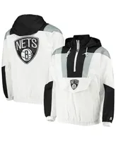 Men's Starter White Brooklyn Nets Striker Crinkle Half-Zip Hoodie Jacket