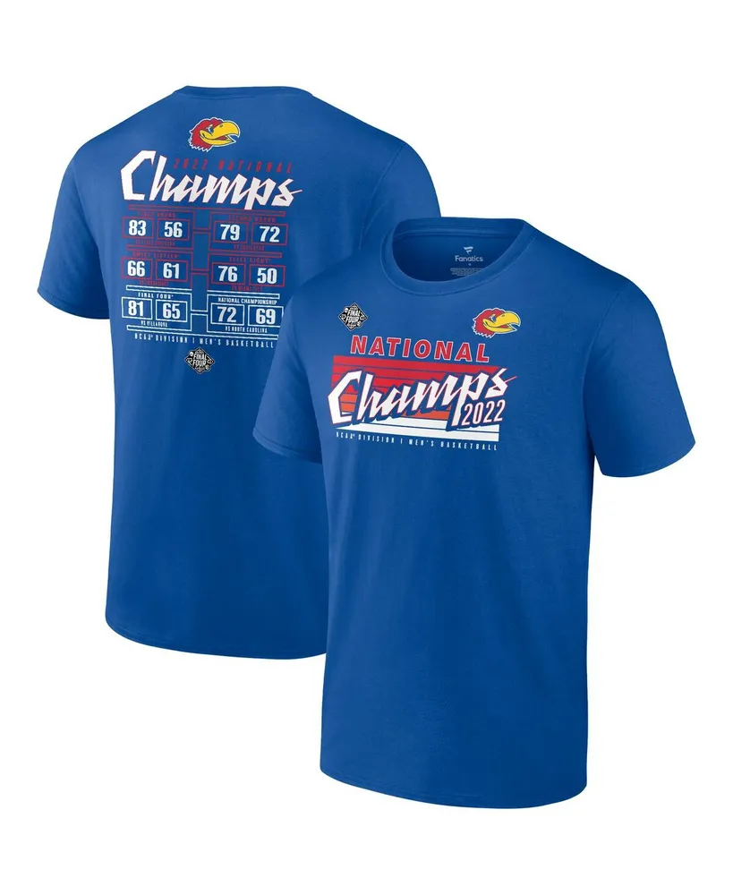 Men's Fanatics Royal Kansas Jayhawks 2022 Ncaa Basketball National Champions Schedule T-shirt