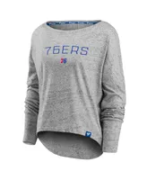 Women's Fanatics Heathered Gray Philadelphia 76ers Nostalgia Off-The-Shoulder Long Sleeve T-shirt