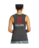 Women's Majestic Threads Damian Lillard Black Portland Trail Blazers Name and Number Tri-Blend Tank Top