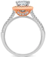 Diamond Princess Halo Ring (1-5/8 ct. t.w.) in 14k White & Rose Gold