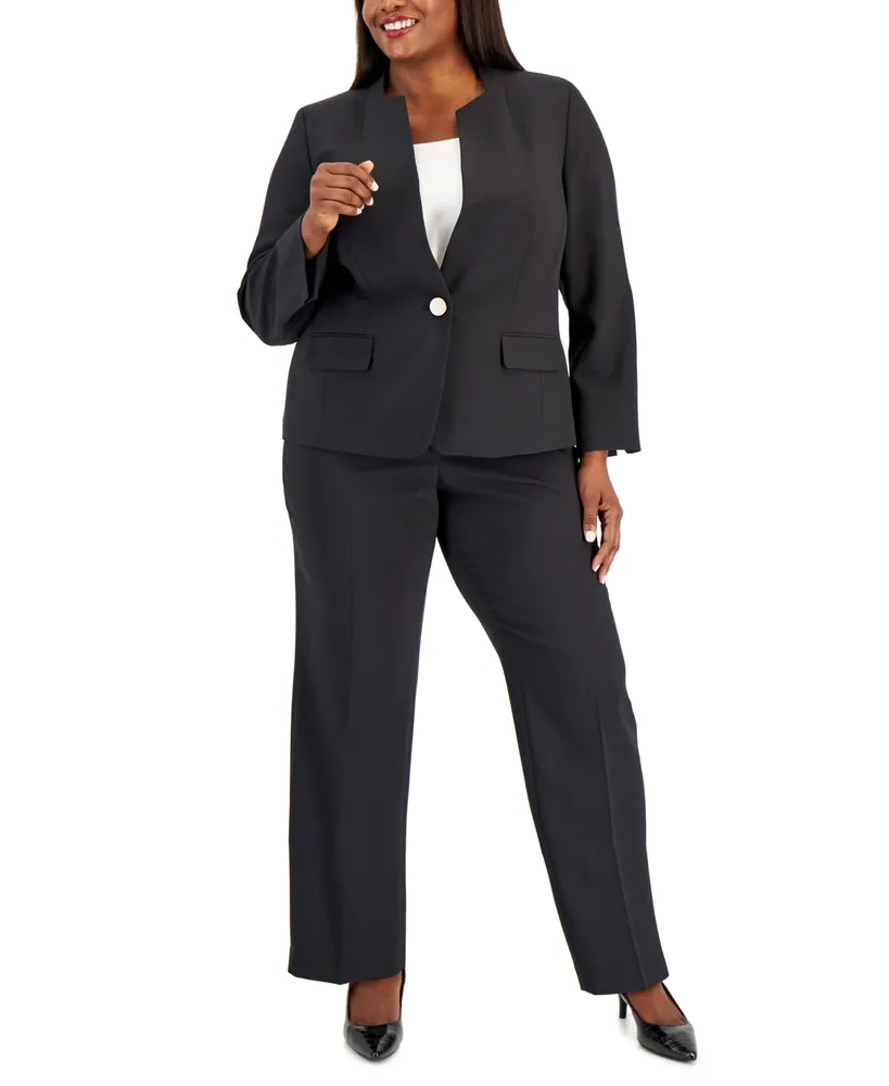 Le Suit Plus Size Crepe Two-Button Blazer Pantsuit - Macy's