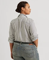 Lauren Ralph Plus Stripe Roll Tab Button-Down Shirt