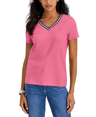 Tommy Hilfiger Women's Striped V-Neck Short-Sleeve T-Shirt
