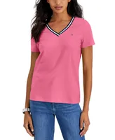 Tommy Hilfiger Women's Striped V-Neck Short-Sleeve T-Shirt