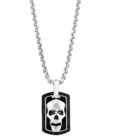 Effy Men's Black Spinel Skull Dog Tag 22" Pendant Necklace in Sterling Silver & Black Rhodium