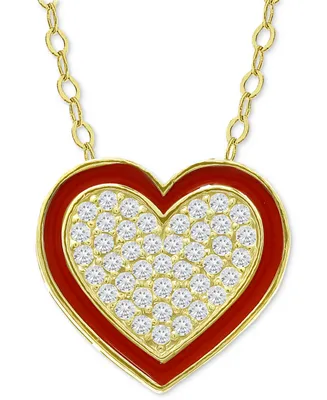 Giani Bernini Cubic Zirconia & Red Enamel Heart Pendant Necklace, 16" + 2" extender, Created for Macy's