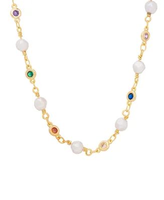 Macy's Women's Imitation Pearl and Stimulated Gemstones Necklace