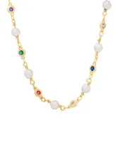 Macy's Women's Imitation Pearl and Stimulated Gemstones Necklace