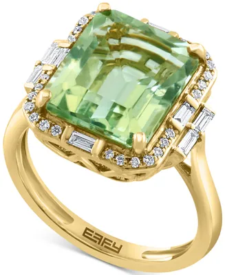 Effy Green Quartz (5-1/3 ct. t.w.) & Diamond (1/3 ct. t.w.) Halo Ring in 14k Gold