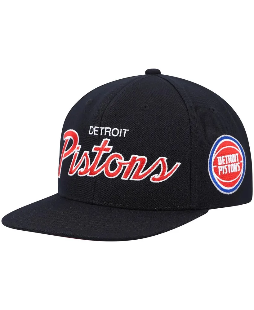 Men's Mitchell & Ness Black Detroit Pistons Hardwood Classics Script 2.0 Snapback Hat